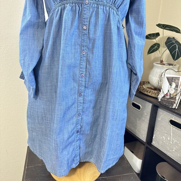 Motherhood Blue Denim Long Sleeve Shirt Maternity Dress With Pockets Size Small - Picture 3 of 12